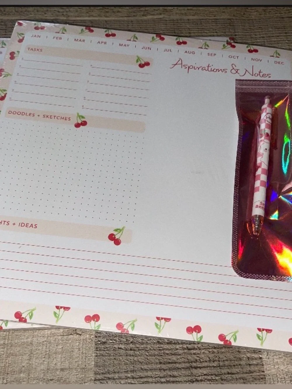 Jumbo 12” x 12” Cherry Print Desk Calendar / Daily Planner + Matching Pen